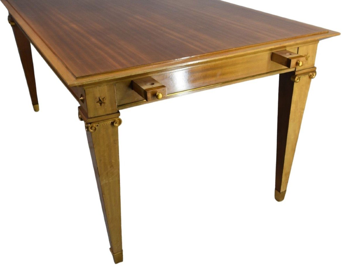 1940 Mahogany And Gilt Bronze Dining Table By Pierre Lardin-photo-3