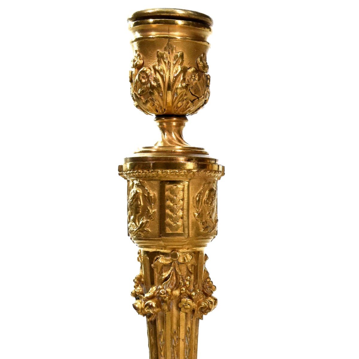 Pair Of Candlesticks In Gilt Bronze With Nineteenth Ornaments-photo-2