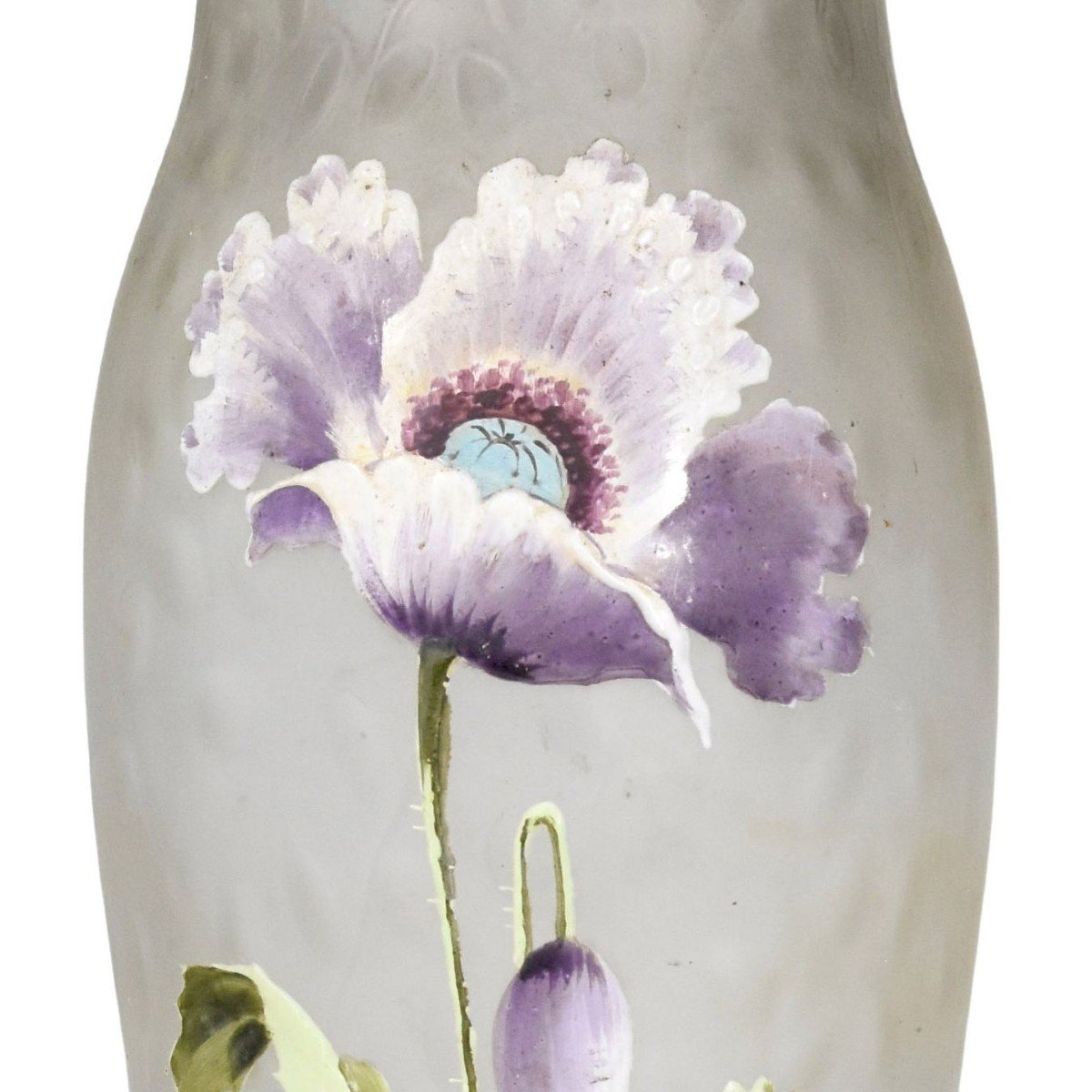 Vase En Verre Dépoli Et émaillé époque 1900 Aux Anémones -photo-2
