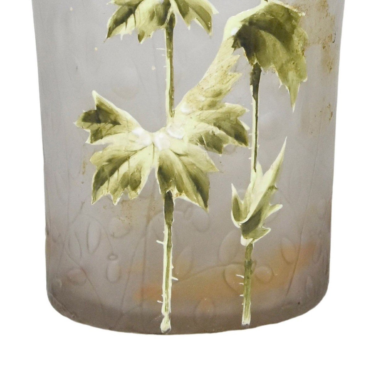 Frosted And Enamelled Glass Vase 1900 With Anemones-photo-3