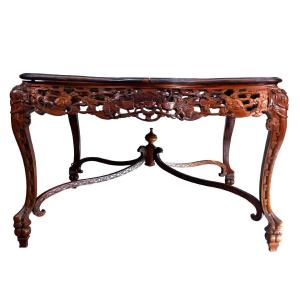 Indochinese Dining Table, In Rosewood With Bat Decor