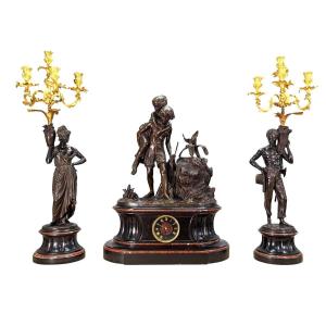 Garniture Bronze XIXème  Paul Et Virginie Par Charles  Cumberworth 