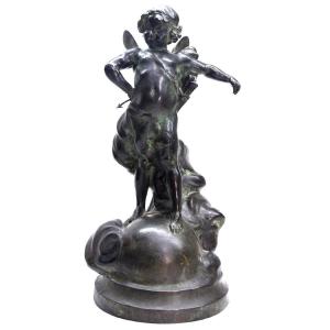 Cupidon Bronze Patine Verte  époque Fin XIXème