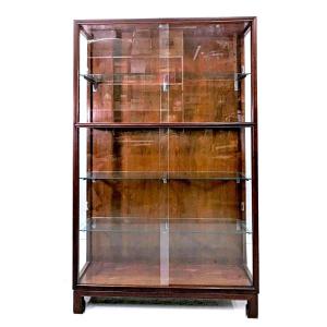 Asian Store Showcase With Sliding Door In Exotic Wood 1930s