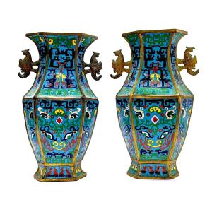Pair Of Cloisonne Vases Late Nineteenth Time