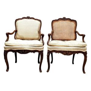 Pair Of Armchairs A La Reine Stamped De Cresson XVIIIth Century,