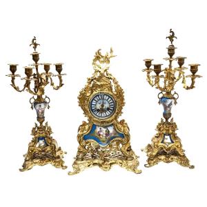 Garniture Bronze Napoléon III Plaque Porcelaine XIXème