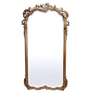 Large Mirror In Golden Wood, Napoleon III Period Gilding With Gold Leaf