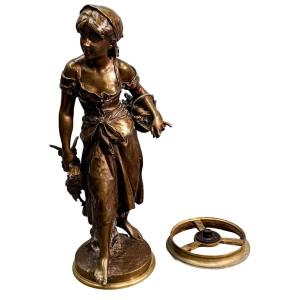 Young Peasant Bronze Out Of Competition With XIXth Gold Patina By Mathurin Moreau