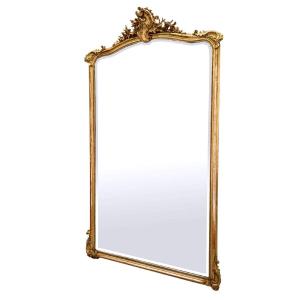 Large Rocaille Mirror Gilded With Gold Leaf In Wood And Gilded Stucco Napoleon III, XIXth Century