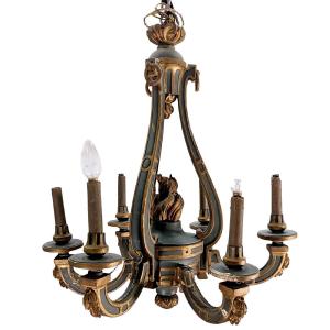 Chandelier In Lacquered And Gilded Wood Two Colors Louis XVI Style