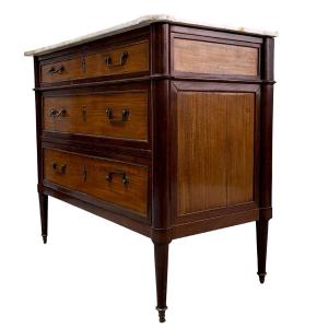 Louis XVI Mahogany Chest Of Drawers Eighteenth Time White Marble Top