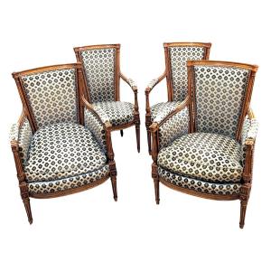 Louis XVI Style Living Room 1900 Period Pair Of Armchairs And Pair Of Bergères