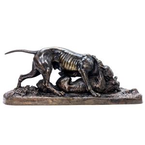 Bronze Animalier De Pierre-jules Mène Chien Et Renard 