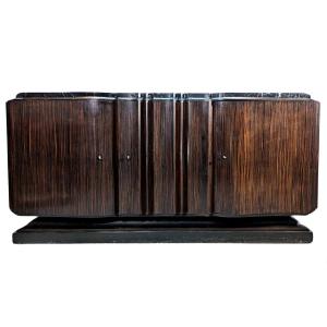 Macassar Sideboard From The 30s In Art Deco Style With Portor Marble Top