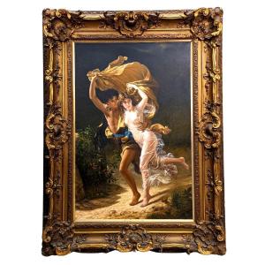 Oil On Canvas Copy Of The Storm By Pierre Auguste Cot In A Very Pretty Frame With Ears