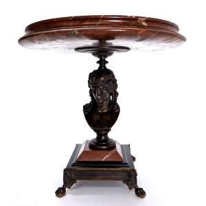 "coupe Néo Classique En Bronze Et Marbre Rouge Dans l'Esprit De Ferdinand Barbedienne    