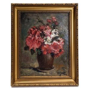 "louis Edouard Garrido Oil On Cardboard Bouquet Of Carnations Or Geranium