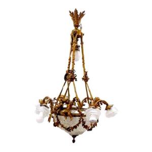 Napoleon III Gilt Bronze Baby Basket Chandelier  