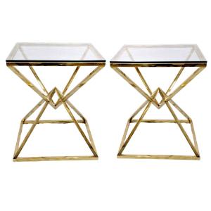 Pair Of Brass And Glass Side Tables    
