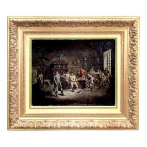 Scène De Genre : "bagarre De Taverne". Peinture époque XIXème. 