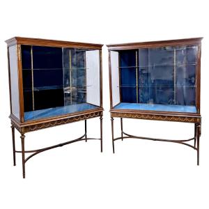 Paire de grandes vitrine d'exposition de style Louis XVI .