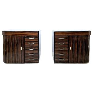 Pair Of Art Deco Modernist Macassar Ebony Sideboards, 1930s