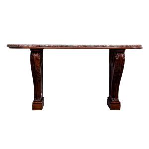 Napoleon III Mahogany Console With Acanthus Leaves And Marble Top, 19th Century