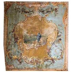 Large 18th-century Painted Canvas, Chinoiserie Scene 