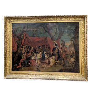 Les reines de Perse aux pieds d'Alexandre Entourage de Charles Lebrun Huile sur toile XVIIème
