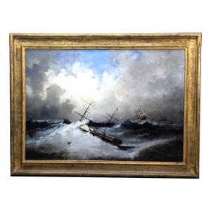 Gustave Marius Julien Boat In A Storm Oil On Canvas 19th Century