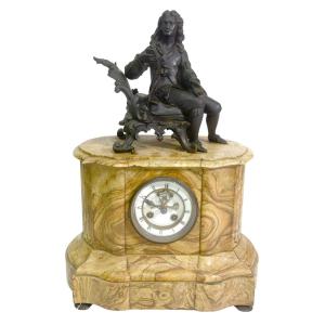 Bronze Thinker Clock On Veined Marble, Late 19th Century