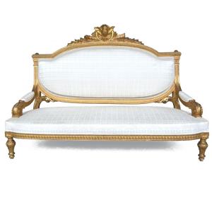 Louis XVI Style Gilded Wood Low Bench, Napoleon III Period