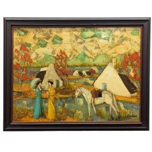 Huile sur toile signé d'Orcino paysage de Camargue époque 20ème