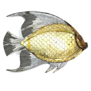 Décoration murale au poisson écaille métal patiné