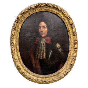 Portrait d'un gentilhomme en armure huile sur toile XVIIIème