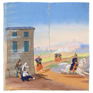 Wallpaper Marouflé On Canvas 19th Century Military Scenes
