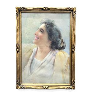 Gouache italienne portrait de femme