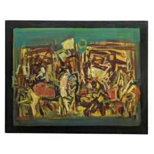 Period Acrylic Painting Two Young Girls 20th Century Rudolf Kundera Czech School