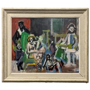 Oil On Isorelle 20th Century Rudolf Kundera Czech School Harlequin