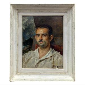 Oil On Cardboard Louis édouard Garrido Portrait Of His Brother