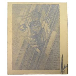 Charcoal And Red Chalk On Textile French School Martinez