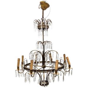 Lustre suédois en bronze doré et pampilles
