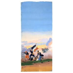 Papier peint marouflé sur toile scènes militaires XIXème