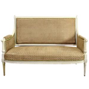 Banquette de style Louis XVI laquée crème