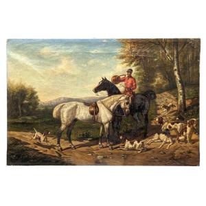 Huile sur toile Chasse à cour signée de Pellegrin Donat