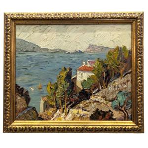 Seaside Landscape Oil On Canvas Signed G. Vidal