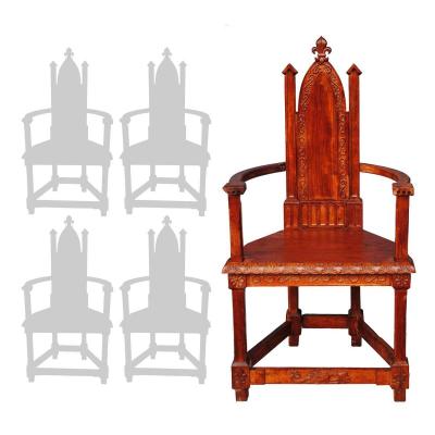 Set Of 4 Chairs In Rosewood Gothic Style