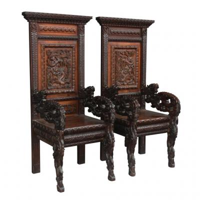 Pair Of Asian Armchair Rosewood Period XIXth Century