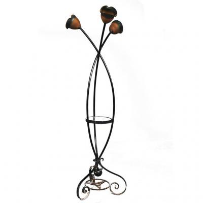 Pied De Lampe Fer Forgé à 3 Tulipes Années 40 